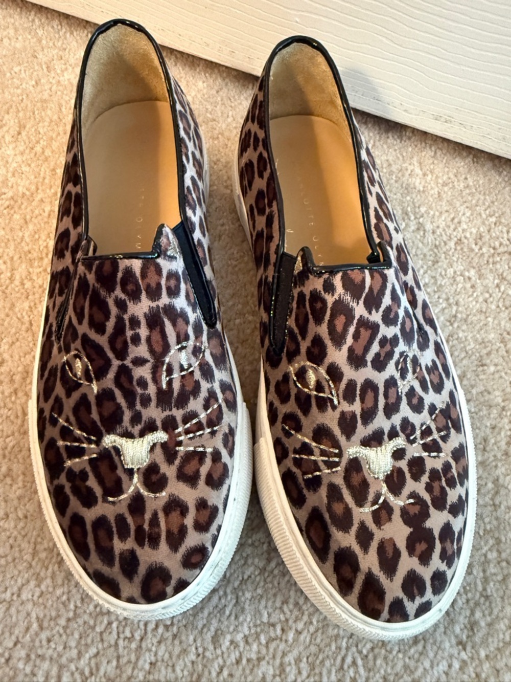 Charlotte Olympia Leopard Cat Face Slip-On Sneakers - Brown Leopard